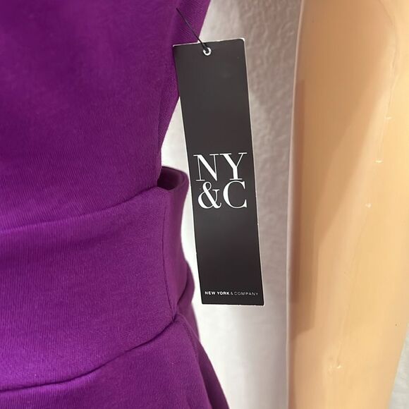 New York & Company Dress Petite Large Scoop Neck Sleeveless Mini Plum Purple New - Picture 6 of 12